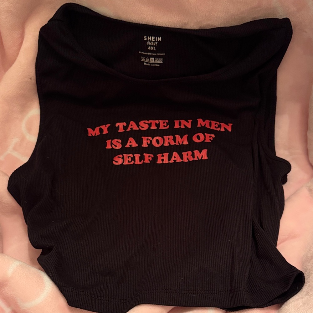 SHEIN Black Crop Top with Red Statement